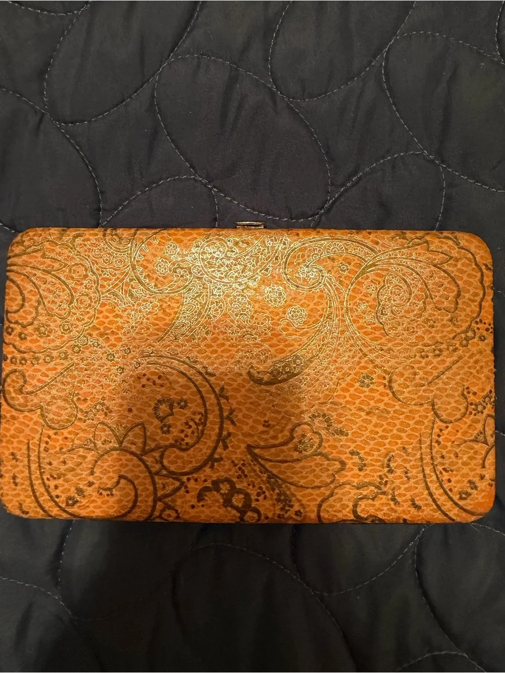 NWOT - Elegant Orange Paisley Embossed Clutch Wallet